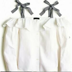 J. Crew Grosgrain Ribbon Shoulder Ties/Off Shoulder Poplin Top XXS / XS White